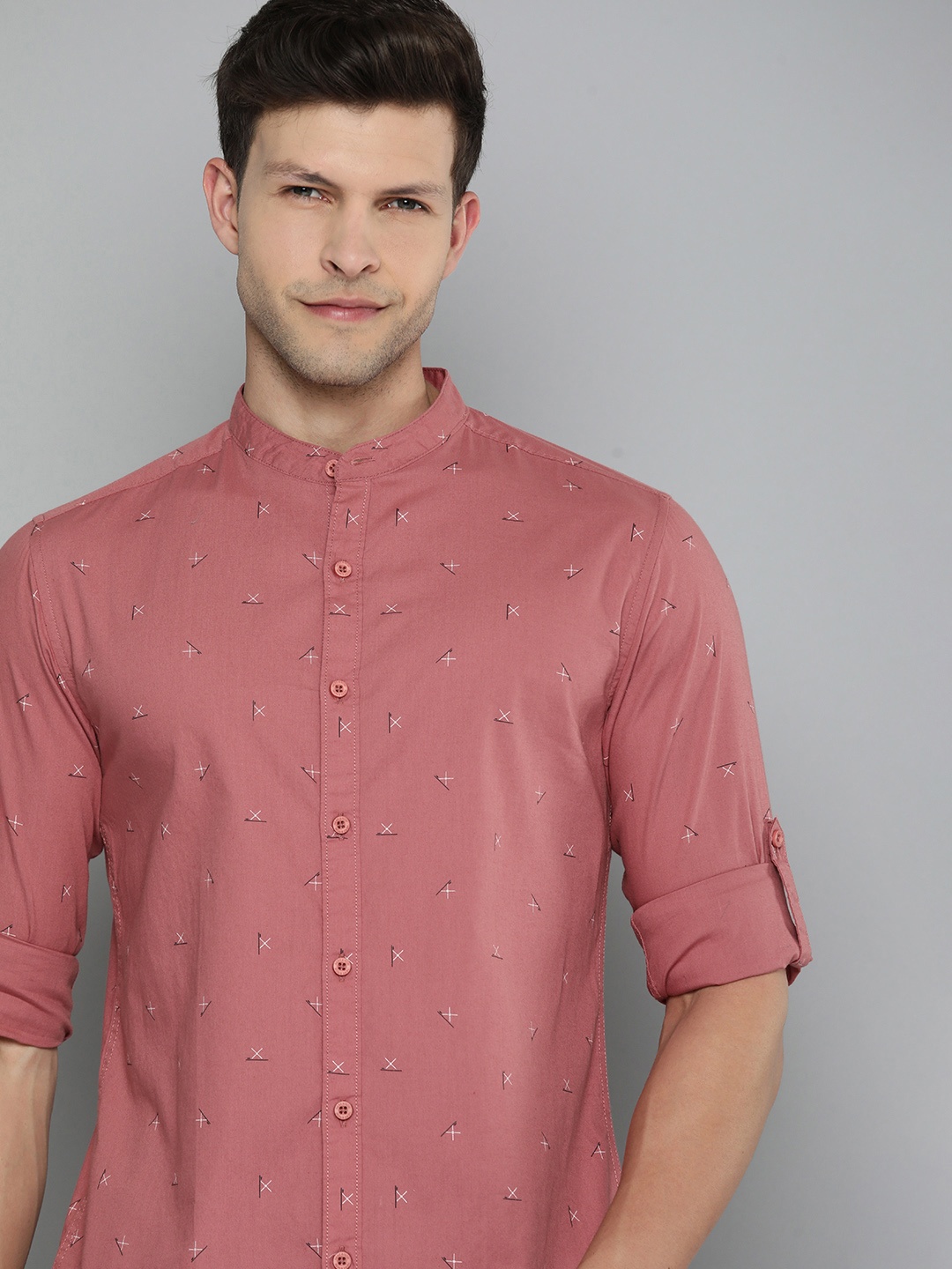 

HERE&NOW Men Pure Cotton Slim Fit Printed Casual Shirt, Coral