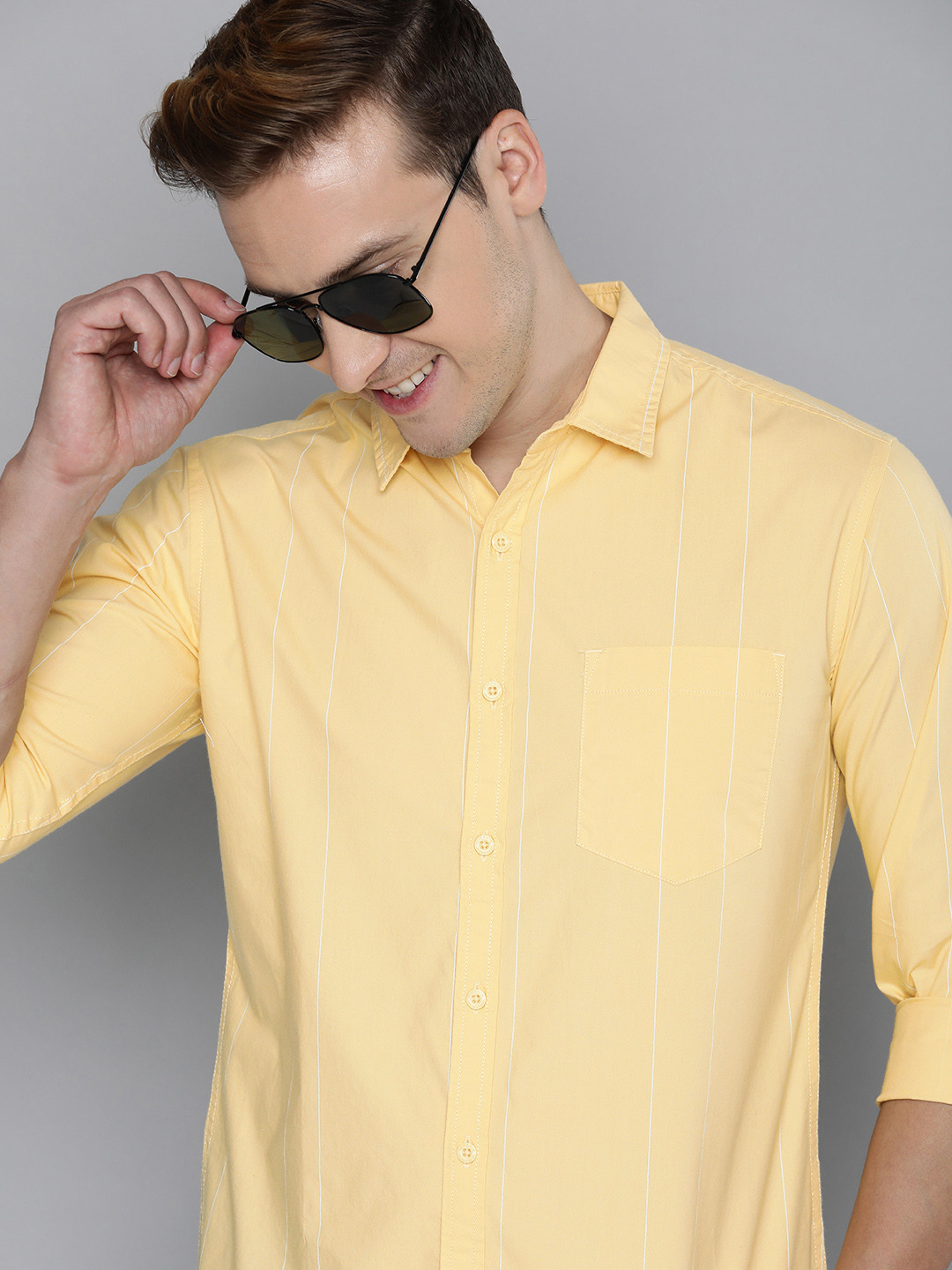 

HERE&NOW Slim Fit Striped Casual Shirt, Yellow