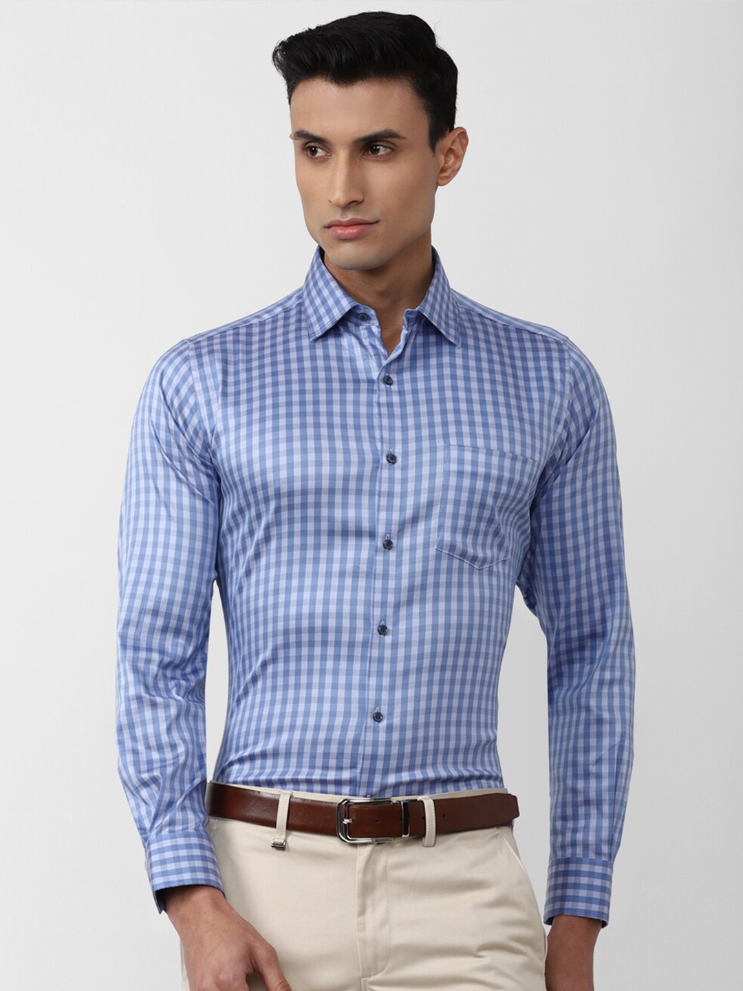 

Van Heusen Men Gingham Checks Formal Shirt, Blue