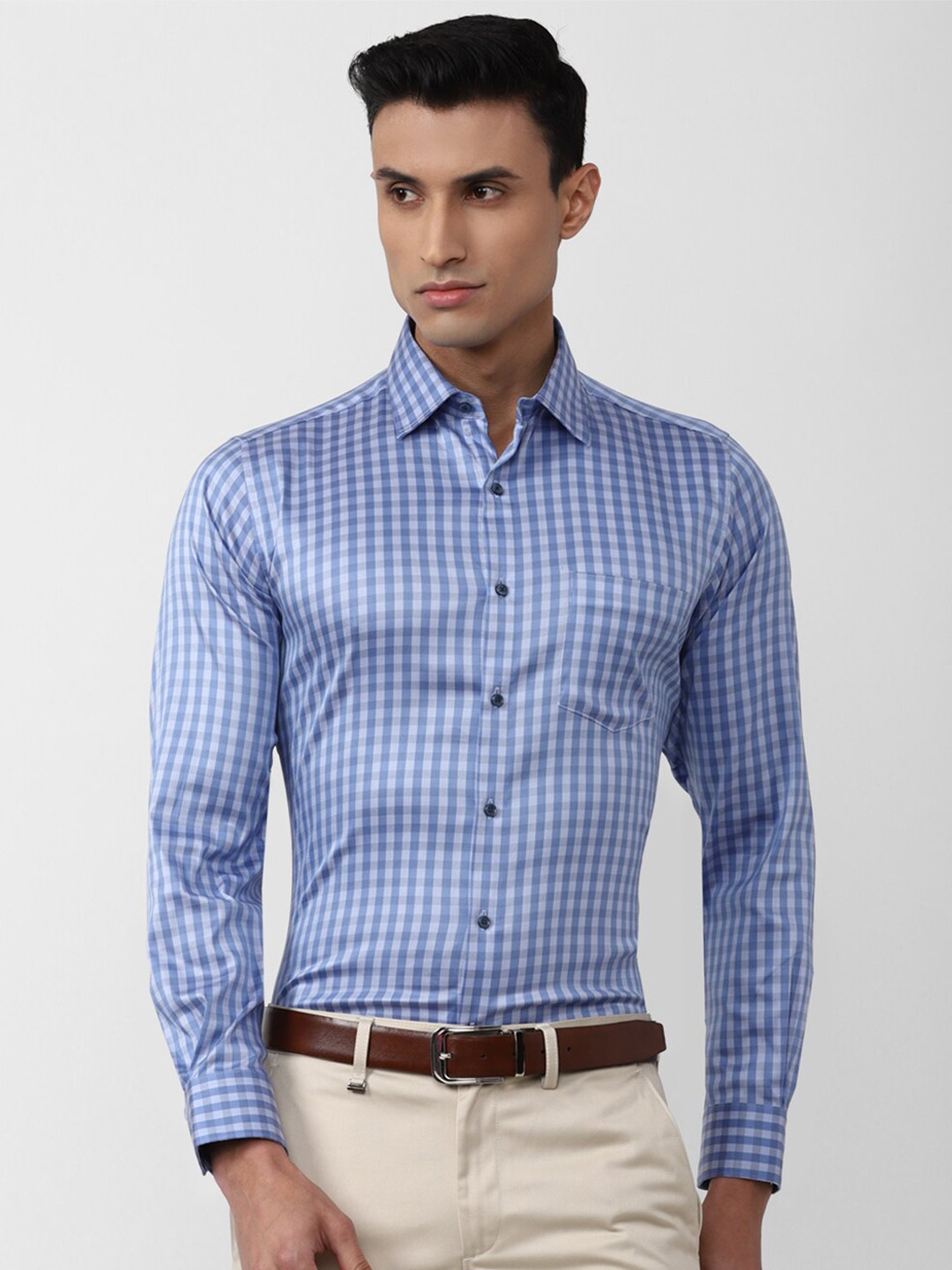 

Van Heusen Men Gingham Checks Formal Shirt, Blue