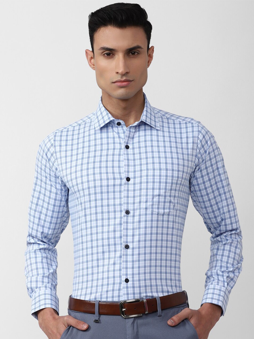 

Van Heusen Men Grid Tattersall Checks Formal Shirt, Blue