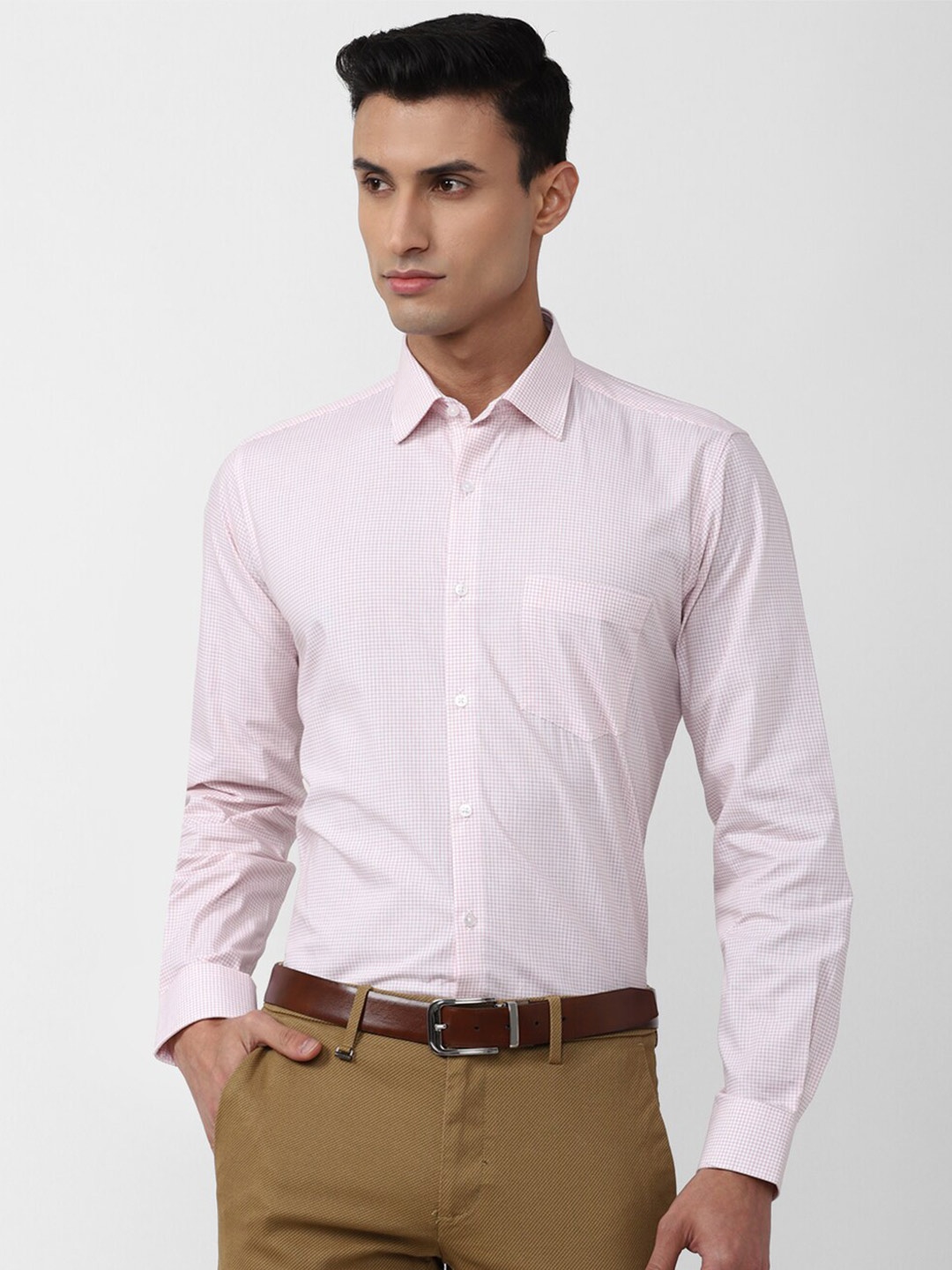 

Van Heusen Men Micro Checks Pure Cotton Formal Shirt, Pink