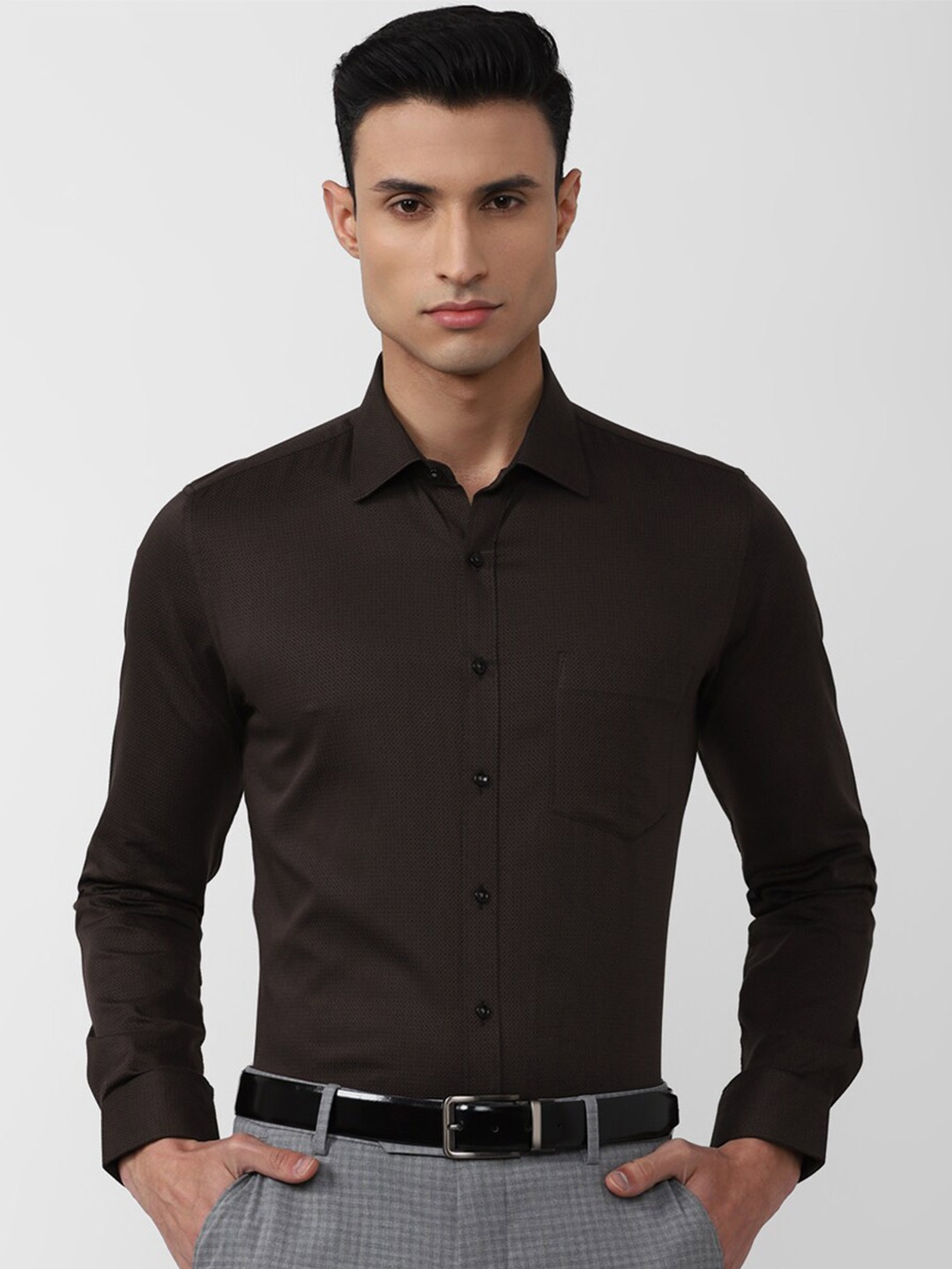 

Van Heusen Men Cotton Slim Fit Formal Shirt, Brown
