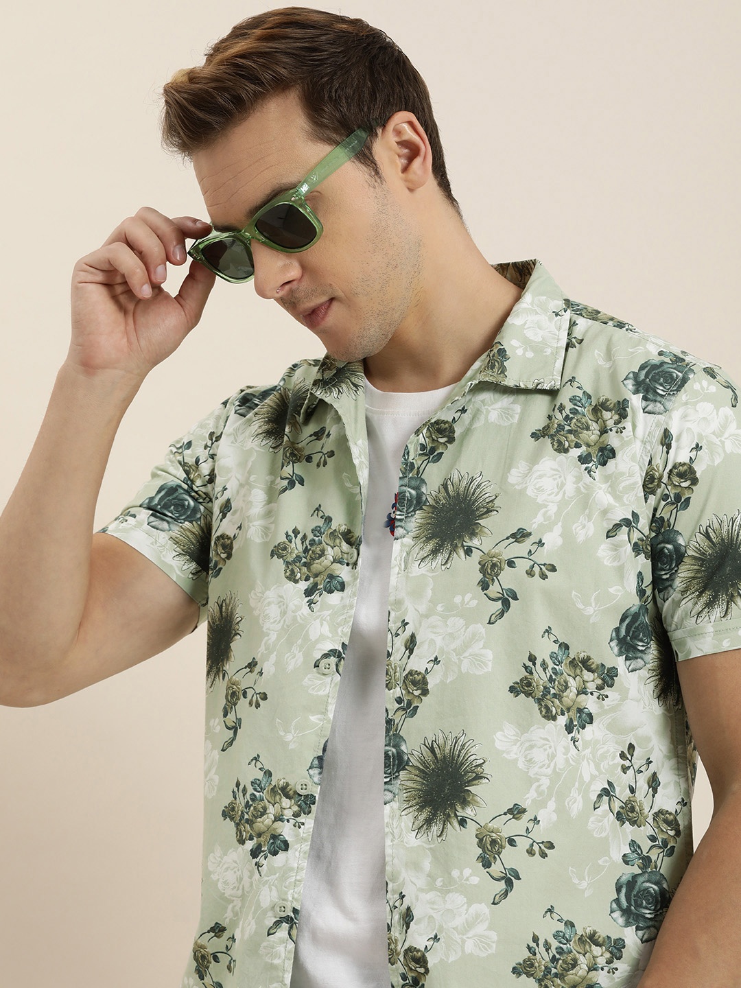 

Moda Rapido Men Pure Cotton Slim Fit Floral Opaque Printed Casual Shirt, Green
