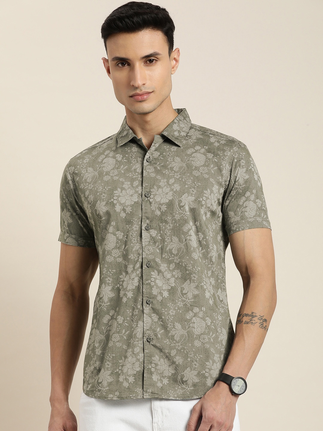 

Moda Rapido Men Slim Fit Floral Printed Casual Shirt, Green