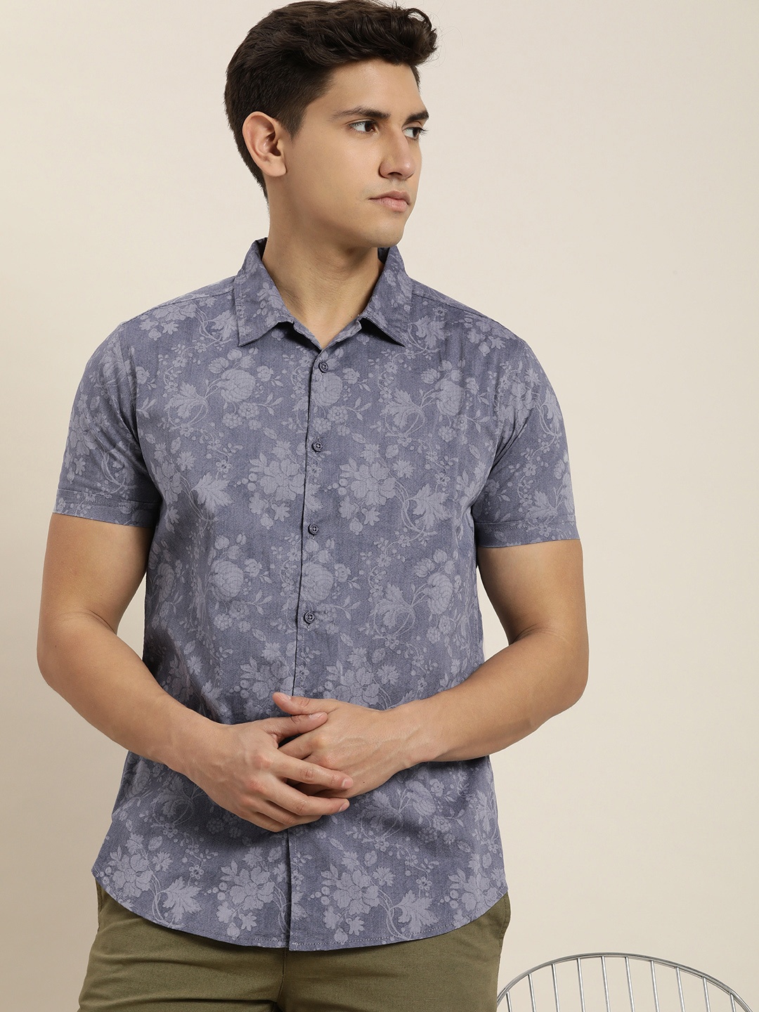 

Moda Rapido Men Slim Fit Floral Printed Casual Shirt, Blue