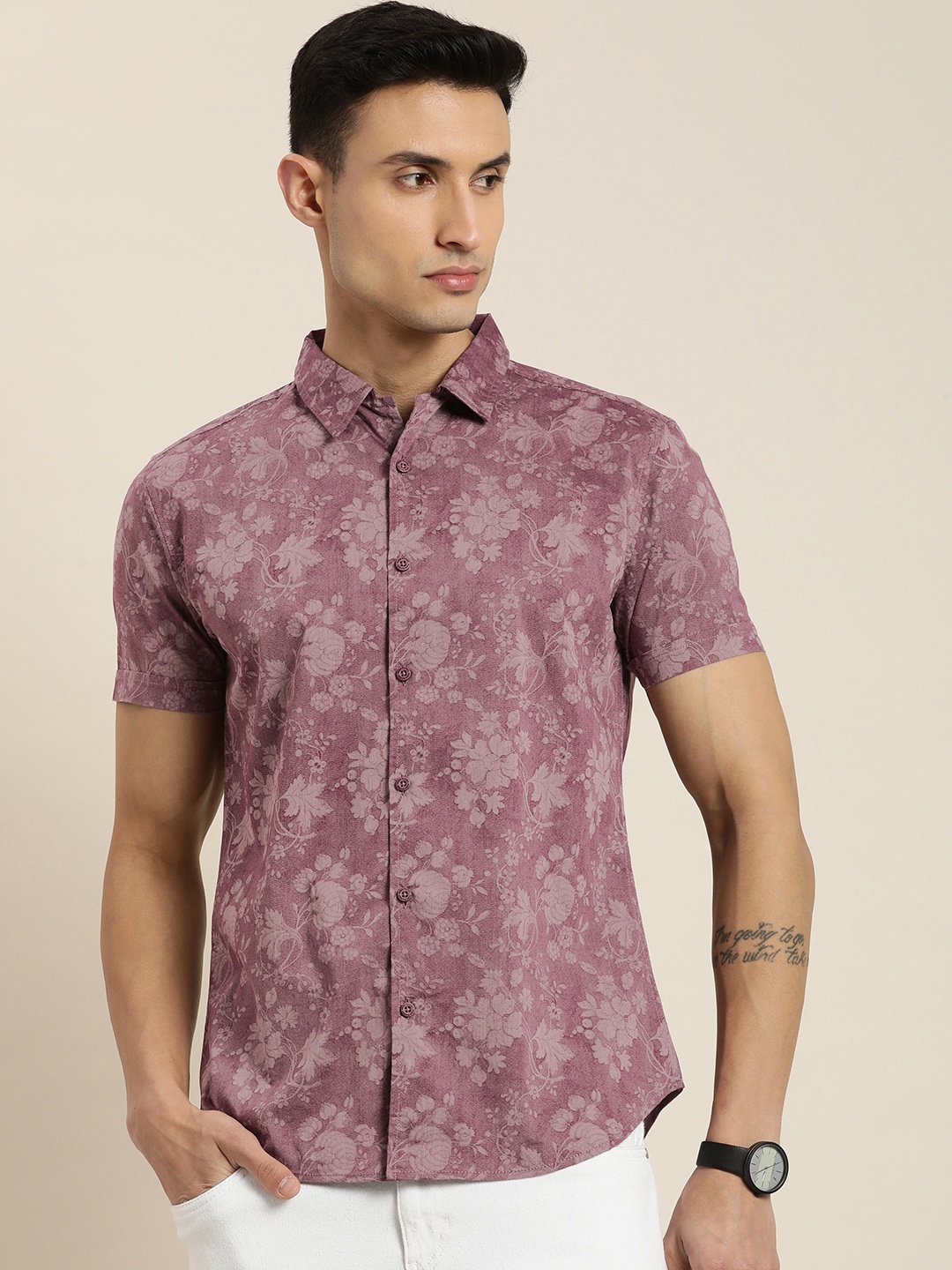 

Moda Rapido Men Slim Fit Floral Printed Casual Shirt, Mauve