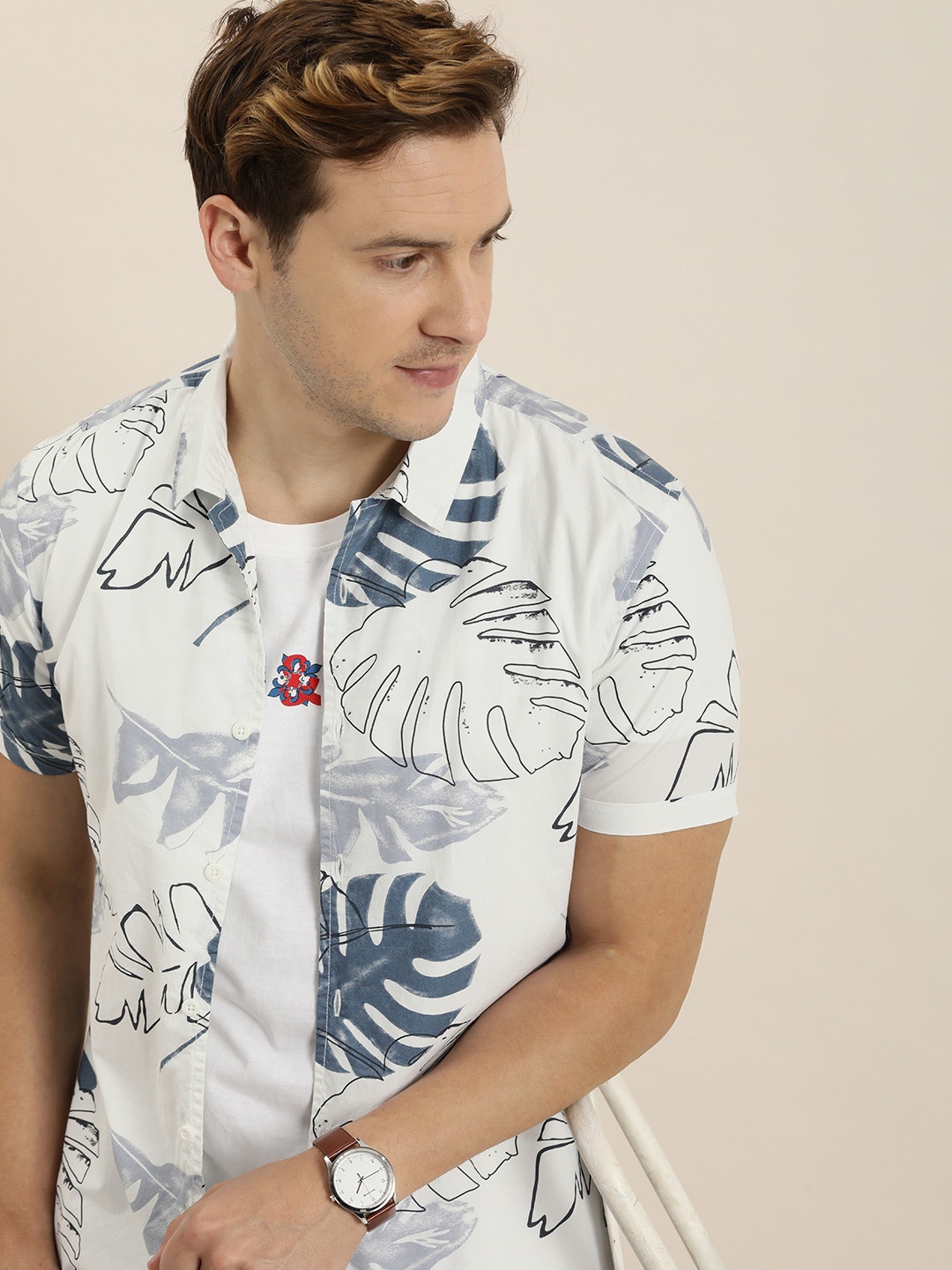

Moda Rapido Men Pure Cotton Slim Fit Opaque Printed Casual Shirt, White
