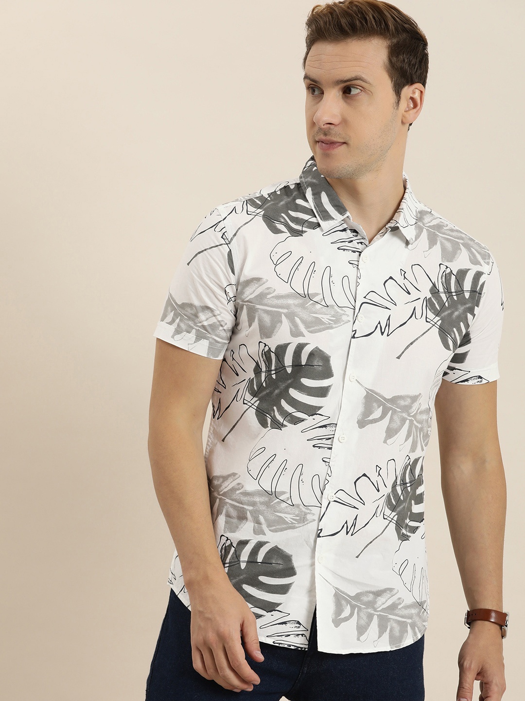 

Moda Rapido Men Pure Cotton Slim Fit Opaque Printed Casual Shirt, White