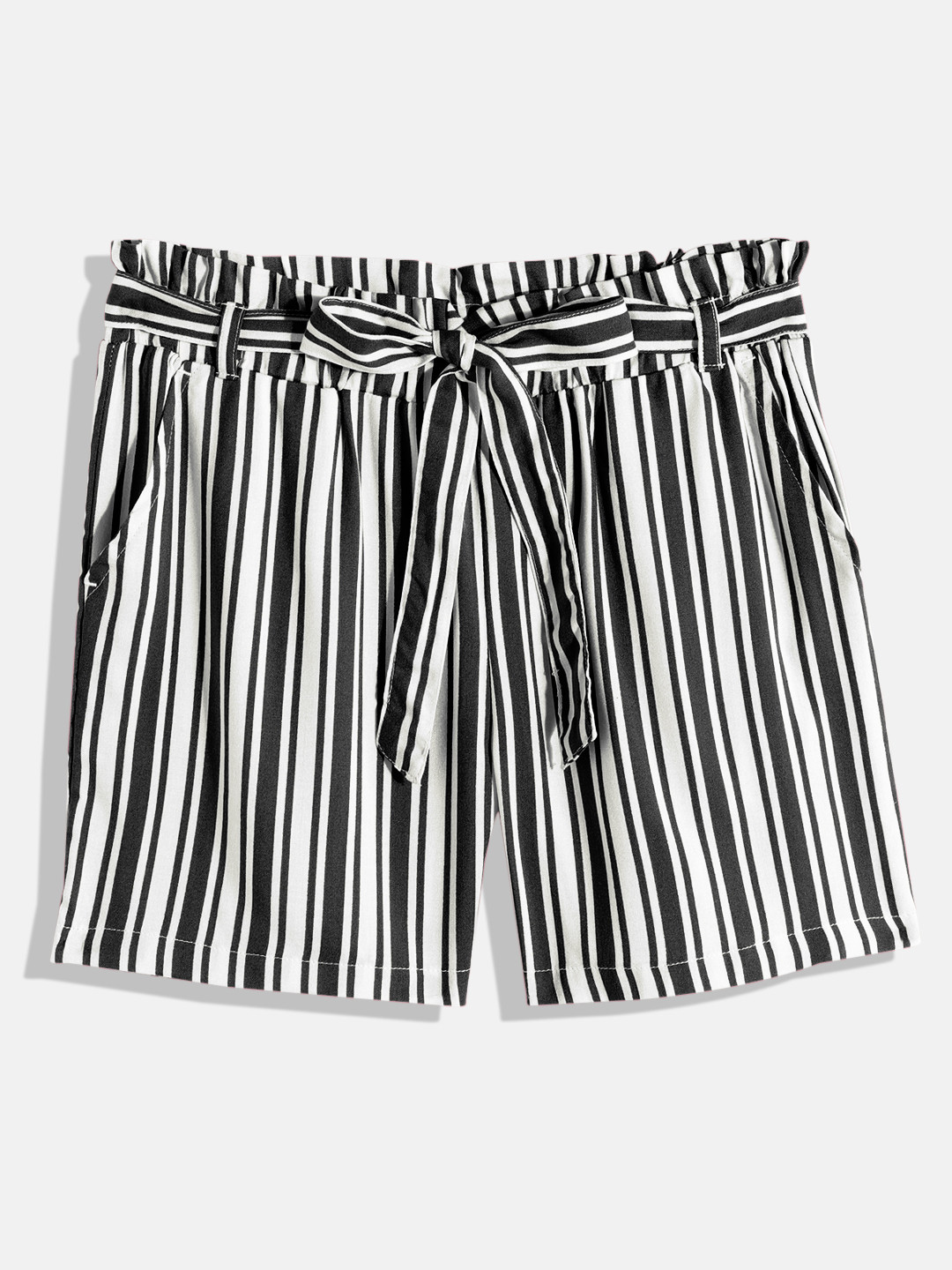 

HERE&NOW Girls Striped Shorts, Black