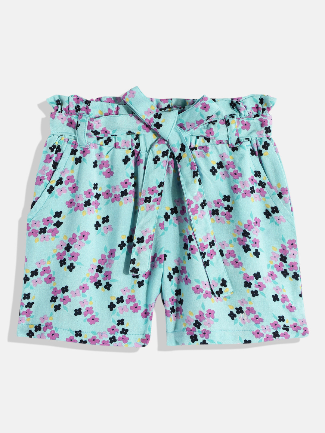 

HERE&NOW Girls Floral Printed Hot Pants, Sea green