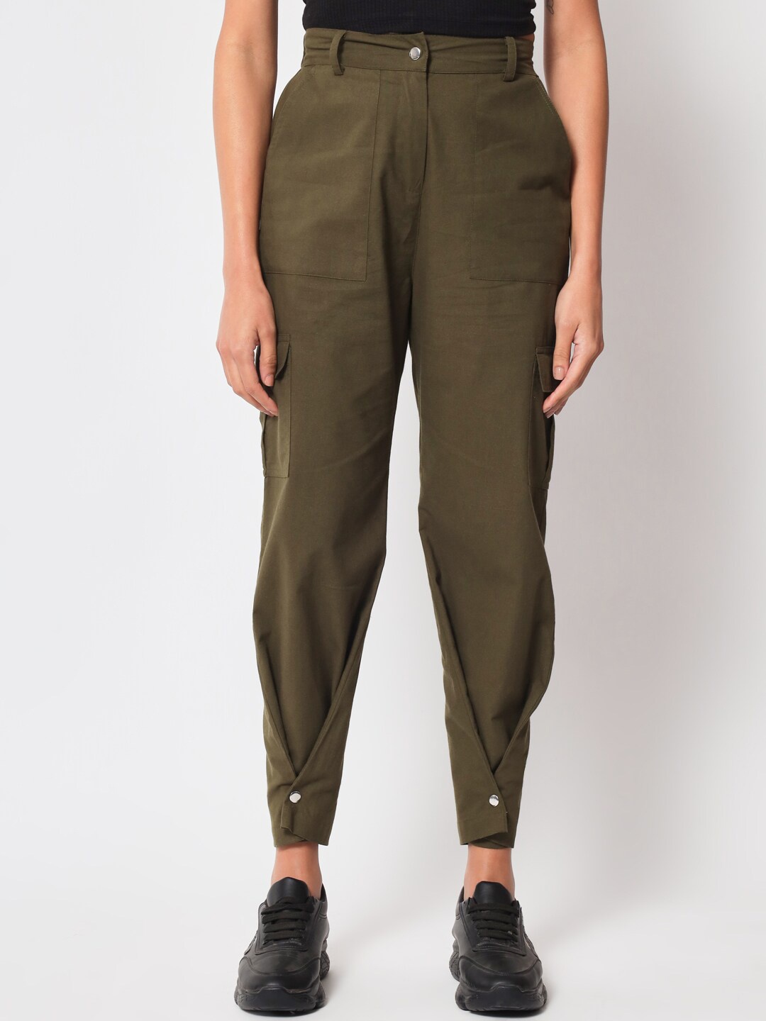 

Orchid Blues Women High-Rise Easy Wash Cotton Trousers, Olive