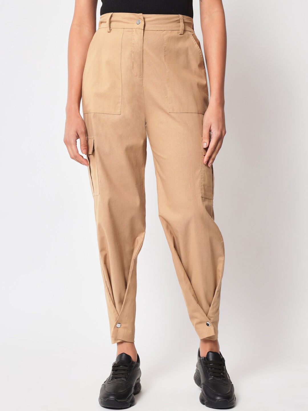 

Orchid Blues Women High-Rise Easy Wash Cotton Trousers, Beige