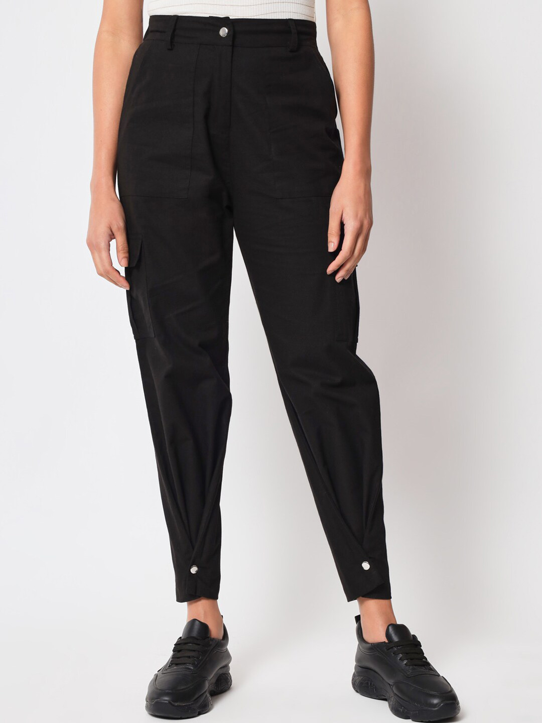 

Orchid Blues Women High-Rise Easy Wash Cotton Trousers, Black