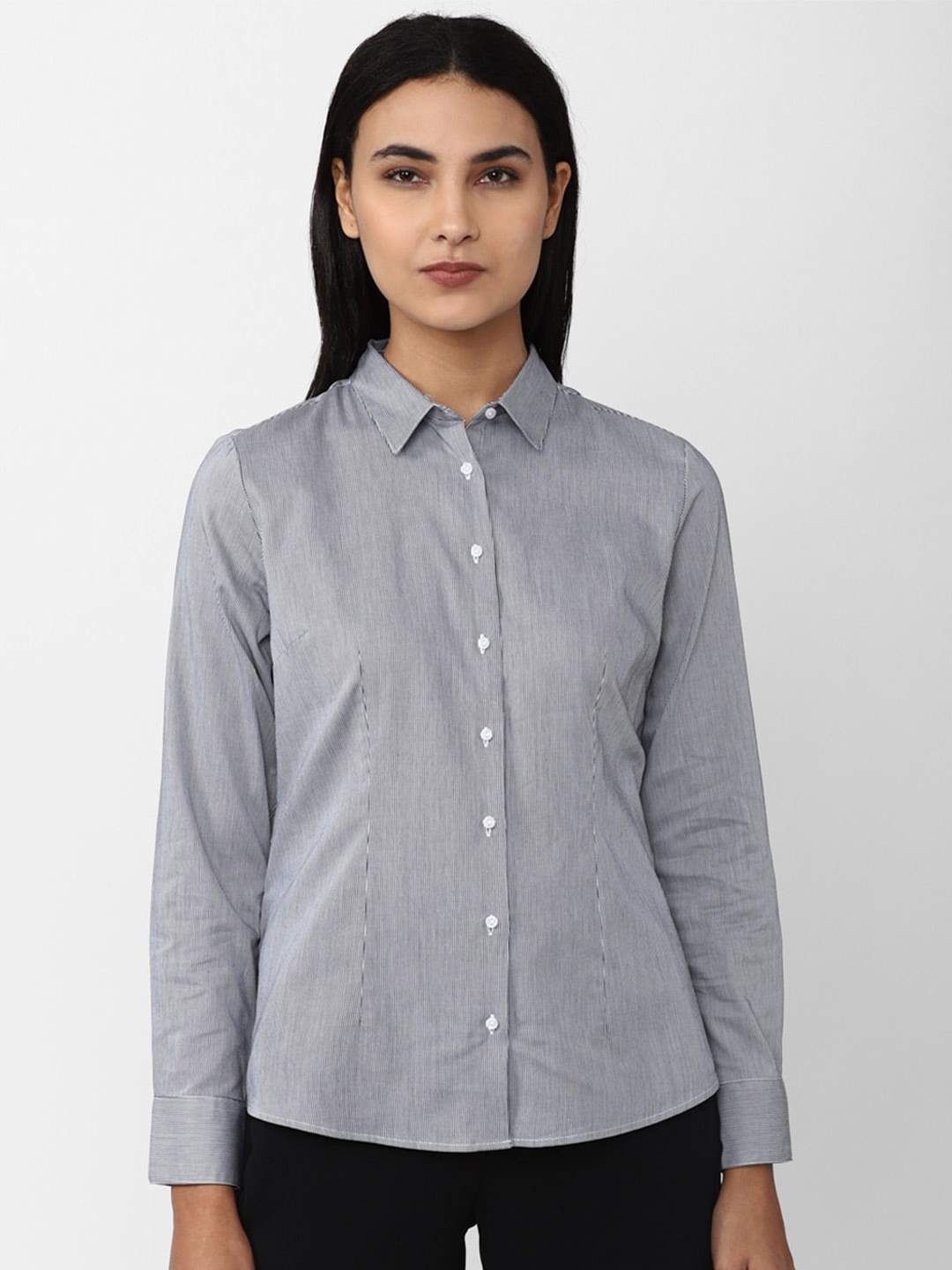 

Van Heusen Woman Cotton Striped Formal Shirt, Grey