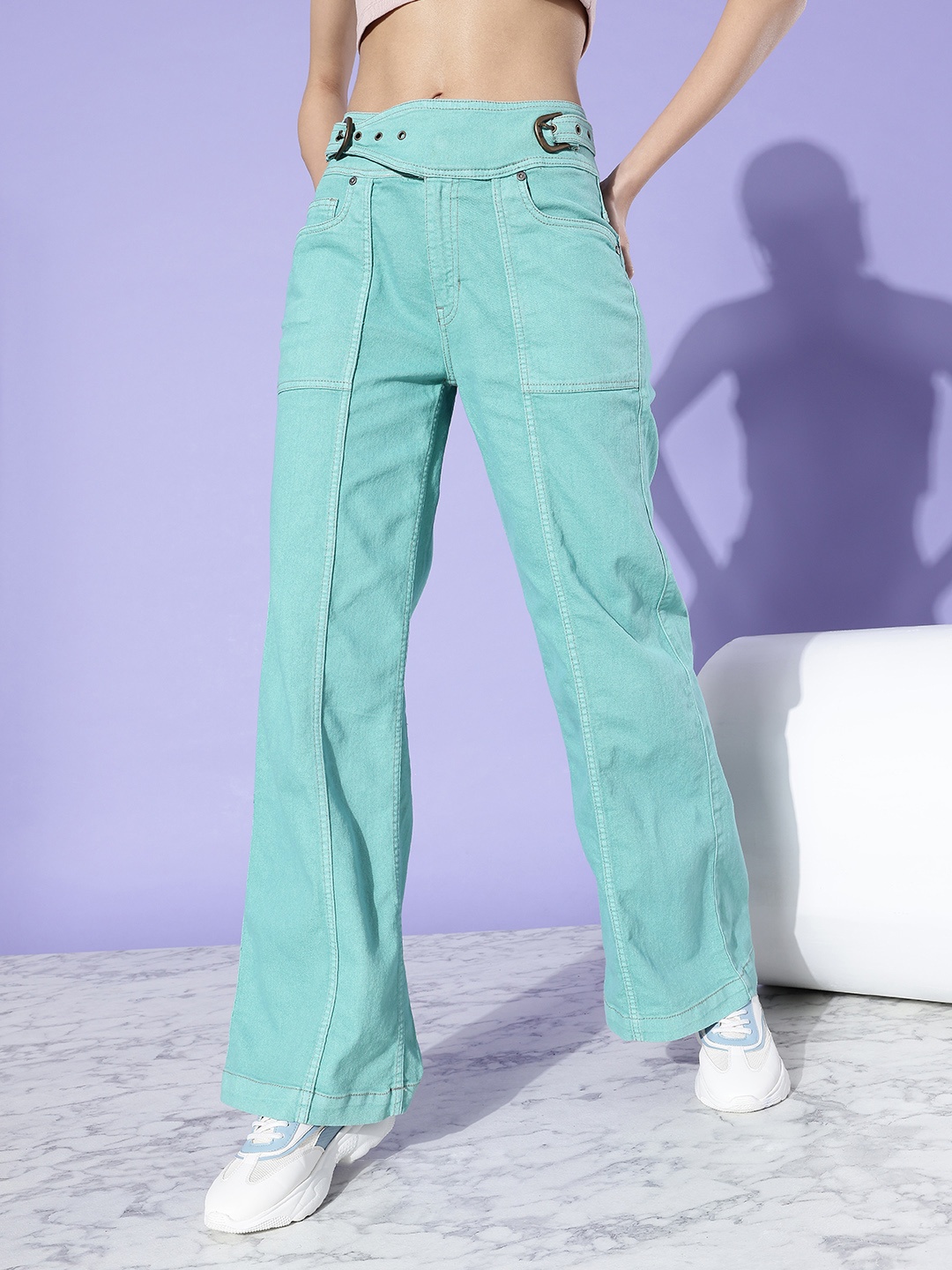 

The Roadster Life Co. Women Green Upgraded Denims Wide Leg High-Rise Stretchable Jeans