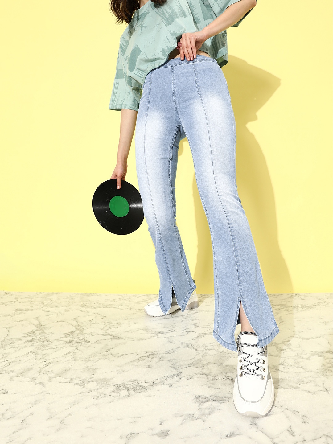 

The Roadster Life Co. Women Light Blue Romance Ramble Slit Skinny Flared Jeggings
