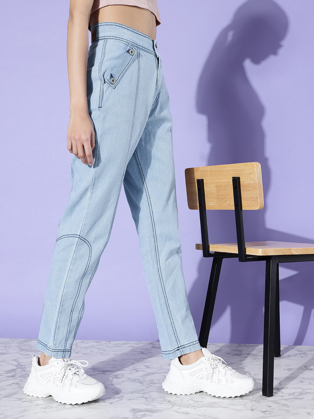 

The Roadster Life Co. Women Blue Upgraded Denim Relaxed Boyfriend Fit High-Rise Jeans