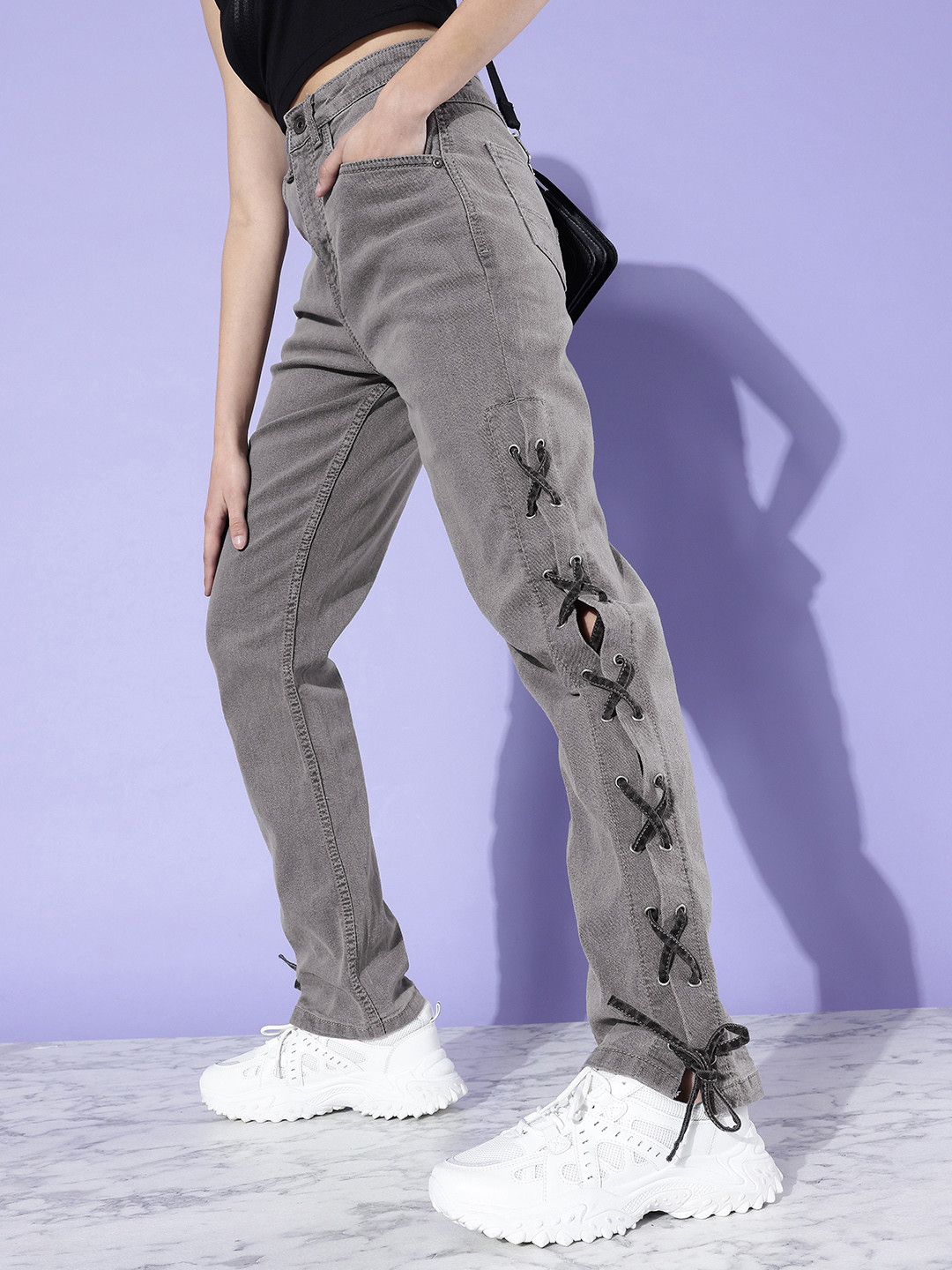 

The Roadster Life Co. Women Grey Romance Ramble Straight Fit High-Rise Stretchable Jeans