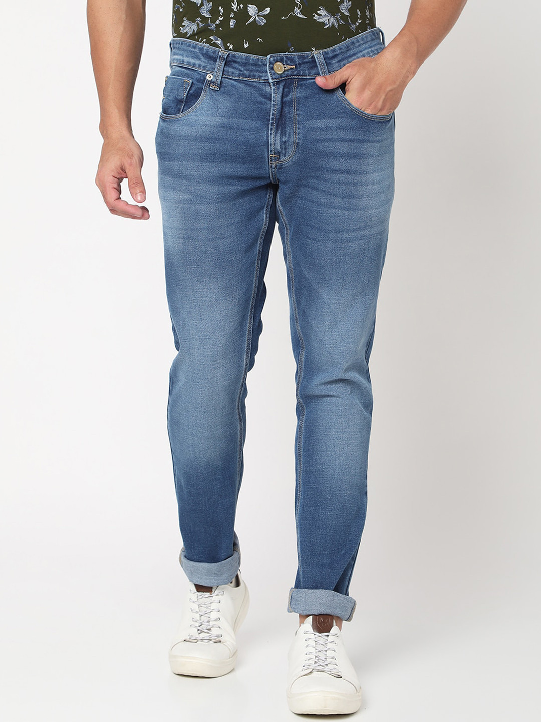 

SPYKAR Men Slim Fit Low-Rise Heavy Fade Jeans, Blue