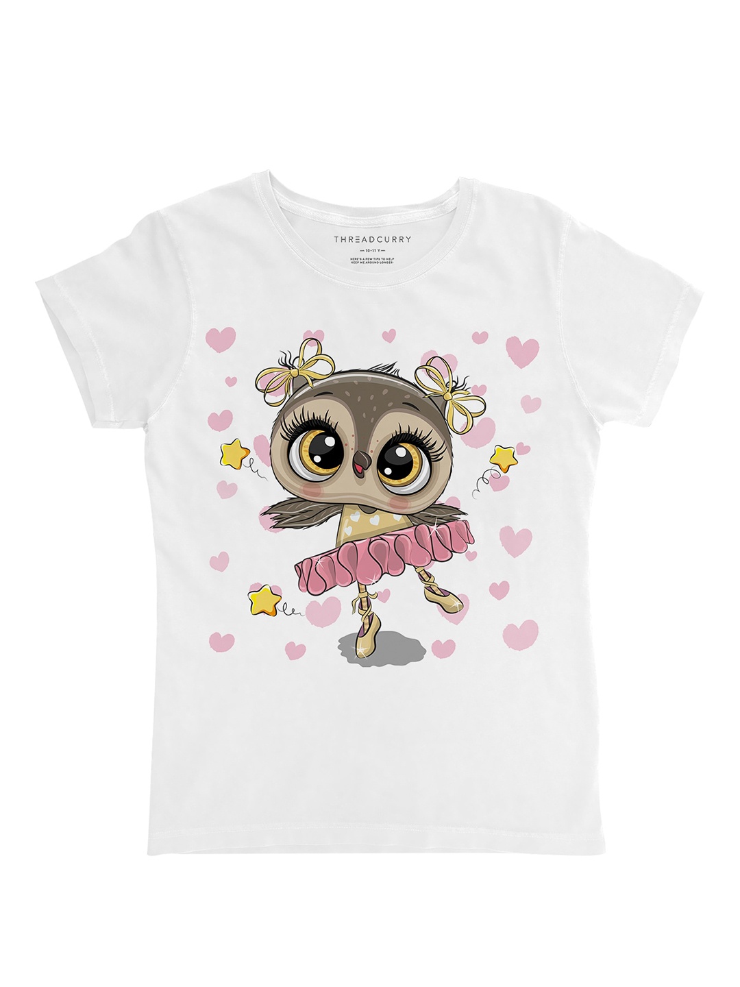 

THREADCURRY Girls White Printed Applique T-shirt