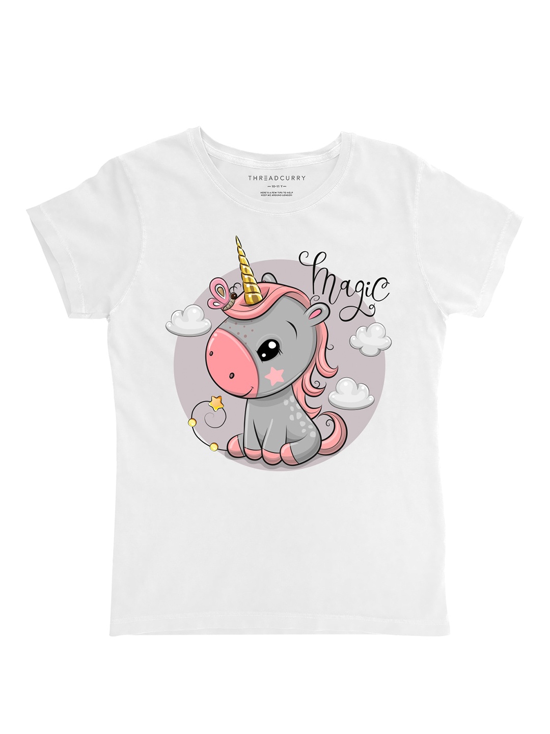 

THREADCURRY Girls Unicorn Printed Cotton T-shirt, White