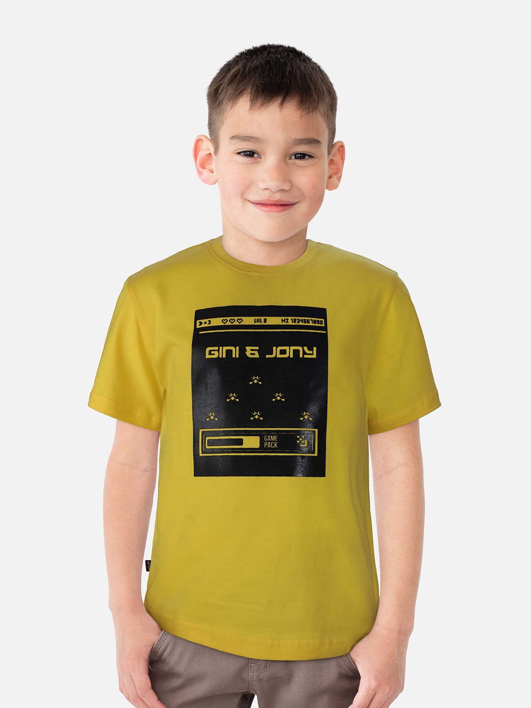 

Gini and Jony Boys Printed Cotton T-shirt, Yellow