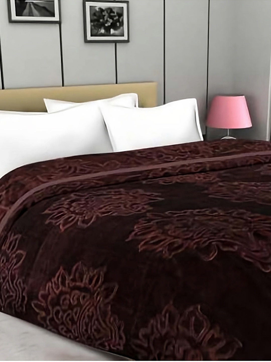 

Urban Magic Coral Brown Floral Mild Winter 400 GSM Double Bed Blanket