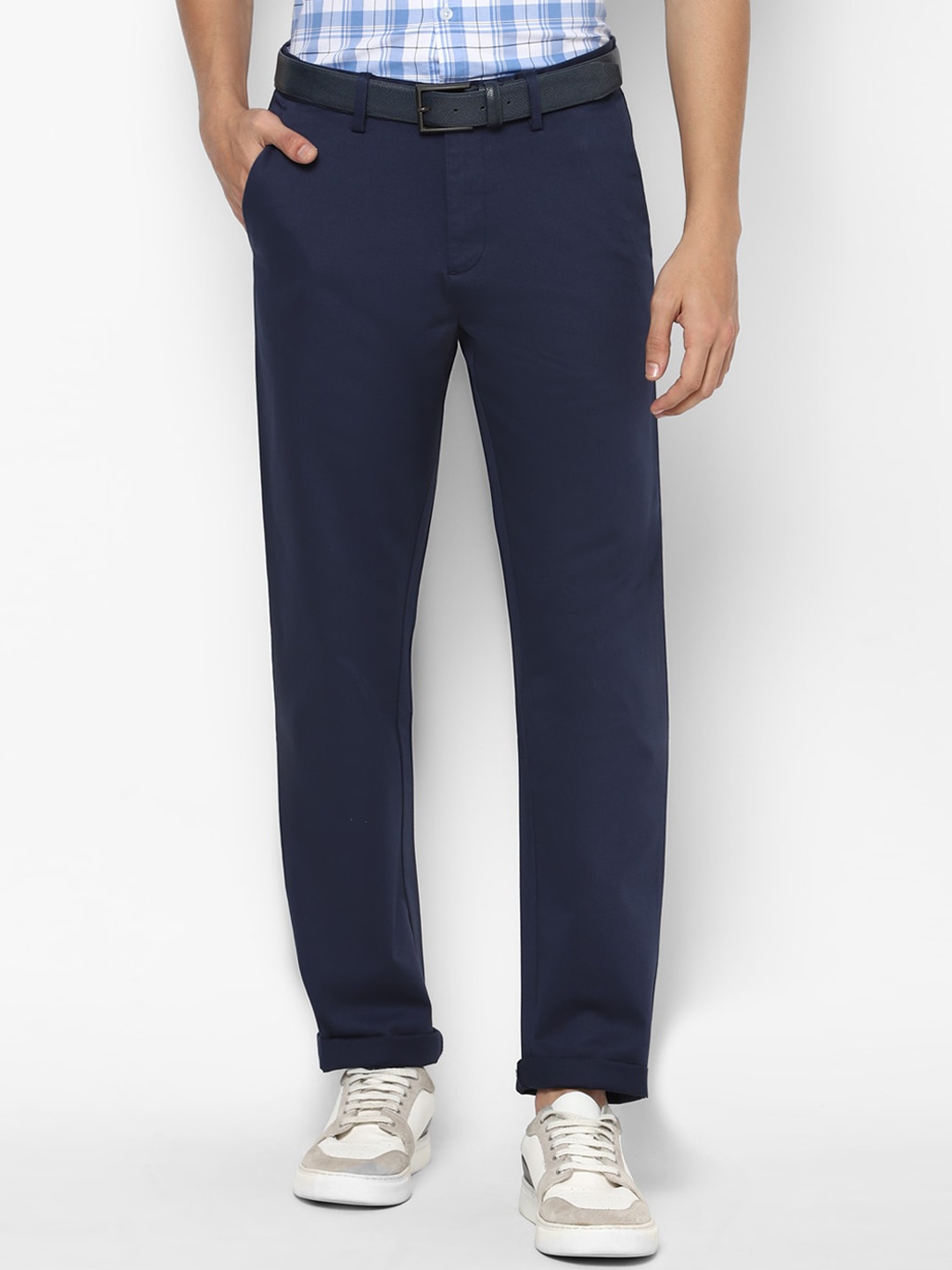 

Allen Solly Men Regular Fit Mid-Rise Trousers, Navy blue