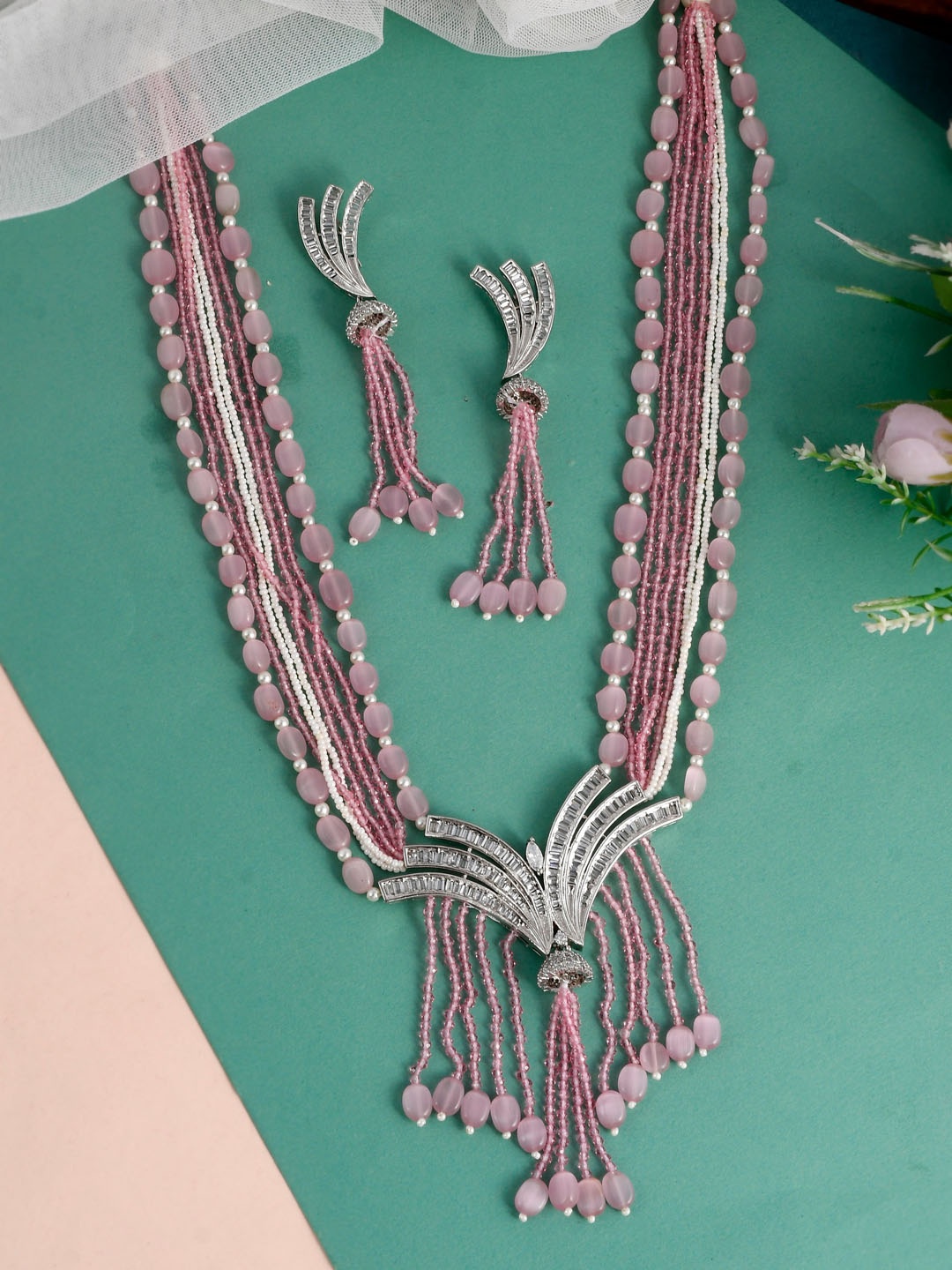 

Silvermerc Designs Silver-Plated American Diamond-Studded Jewellery Set