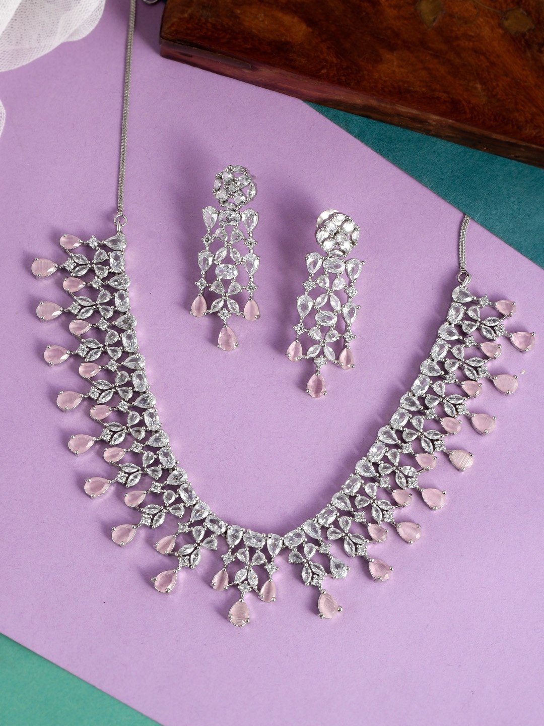 

Silvermerc Designs Rose Gold-Plated AD-Studded Jewellery Set