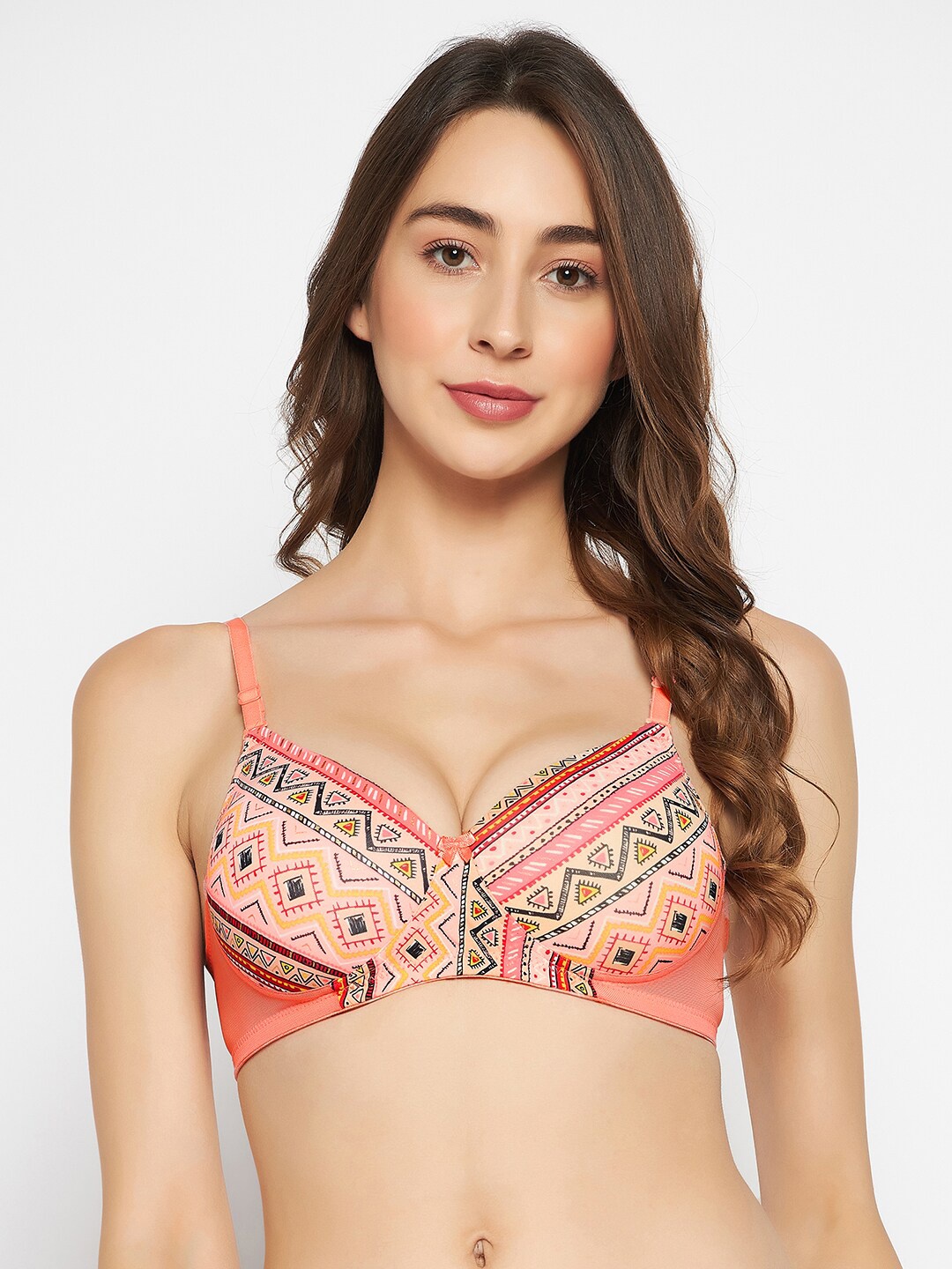 

Clovia Geometric Bra Lightly Padded, Peach