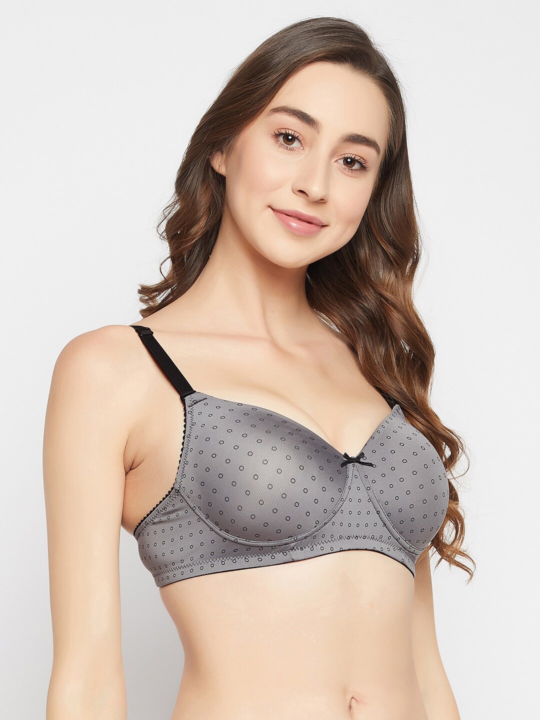 

Clovia Women Padded Non-Wired Full Cup Circle Print Multiway T-shirt Bra, Grey