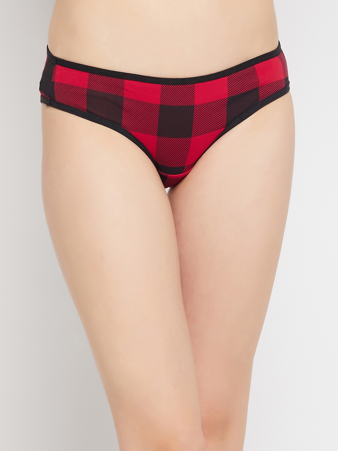 

Clovia Women Checked Cotton Low-Rise Bikini Briefs, Red