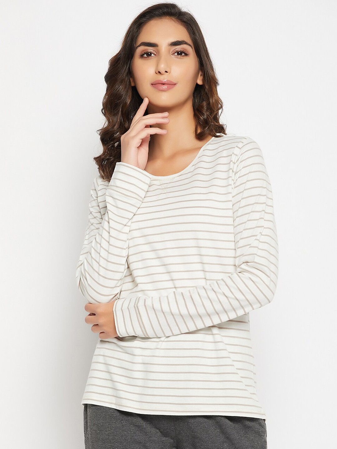 

Clovia Sassy Women Striped Pure Cotton Lounge T-shirt, White