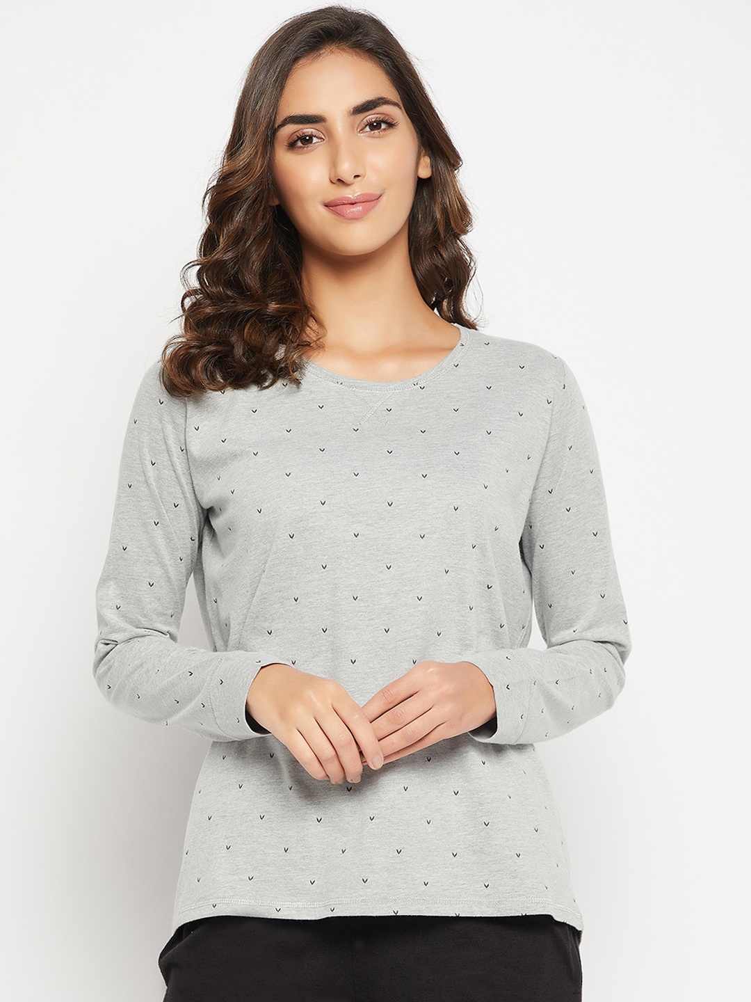 

Clovia Women Hearts Printed Pure Cotton Lounge T-shirt, Grey