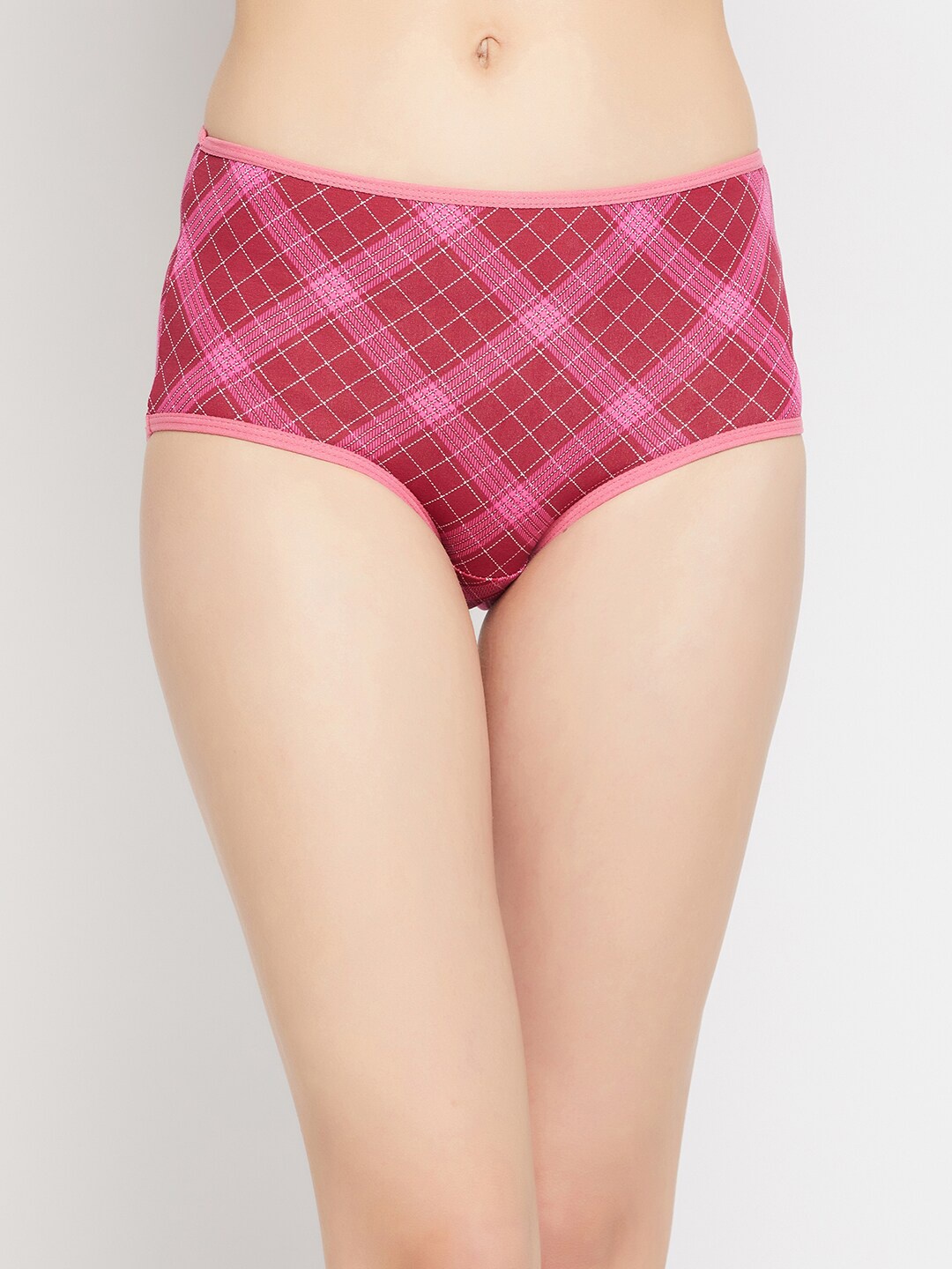 

Clovia Women Cotton High Waist Checkered Hipster Briefs, Pink