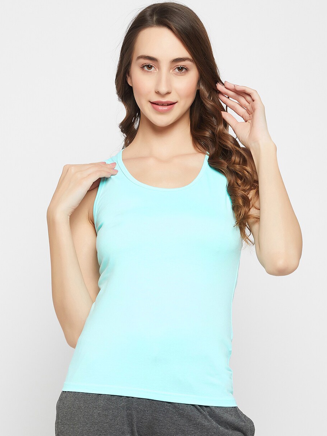 

Clovia Women Chic Basic Cotton Tank Top, Blue