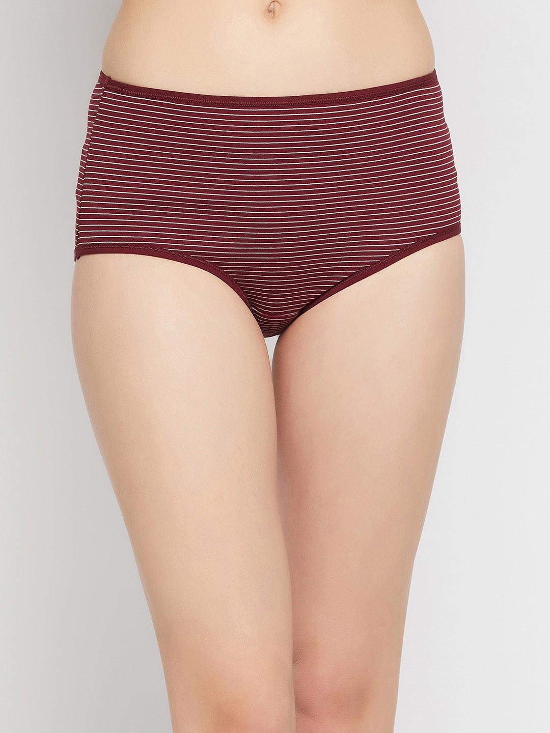 

Clovia Women Striped Cotton High Waist Hipster Briefs, Red