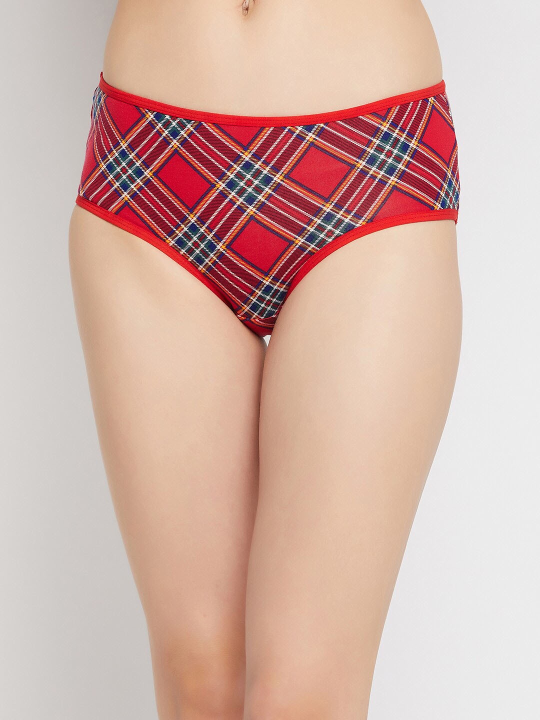 

Clovia Mid Waist Checkered Hipster Breifs, Red