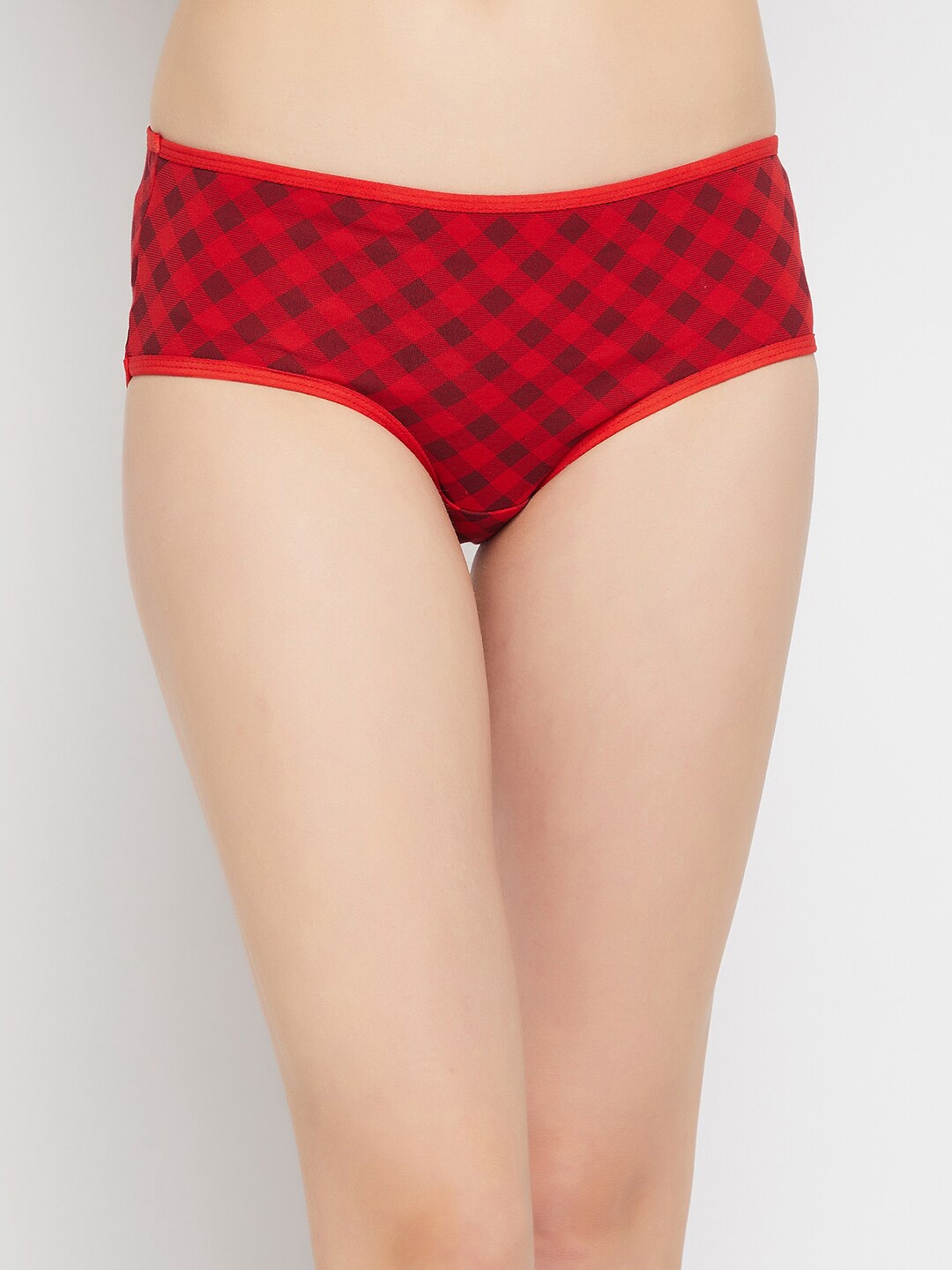 

Clovia Women Checked Mid-Rise Cotton Hipster Briefs PN3411H043XL, Red