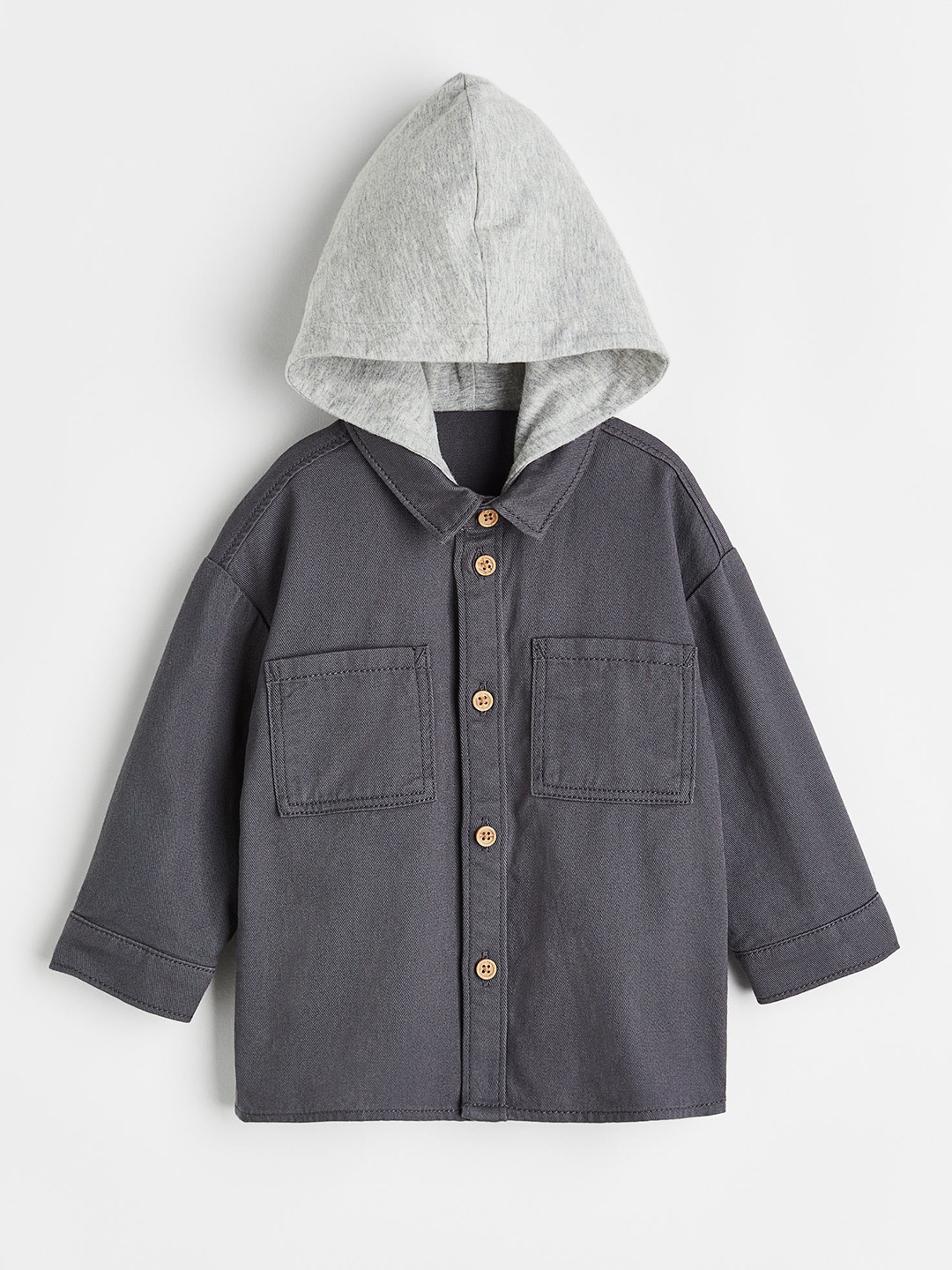 

H&M Boys Hooded Twill Shirt, Grey