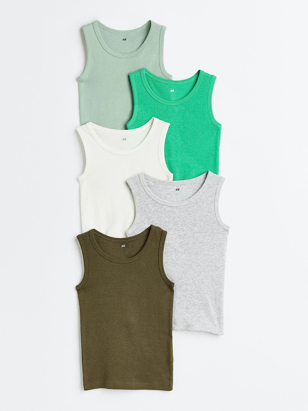 

H&M Kids Boys 5-pack cotton vest tops, Green