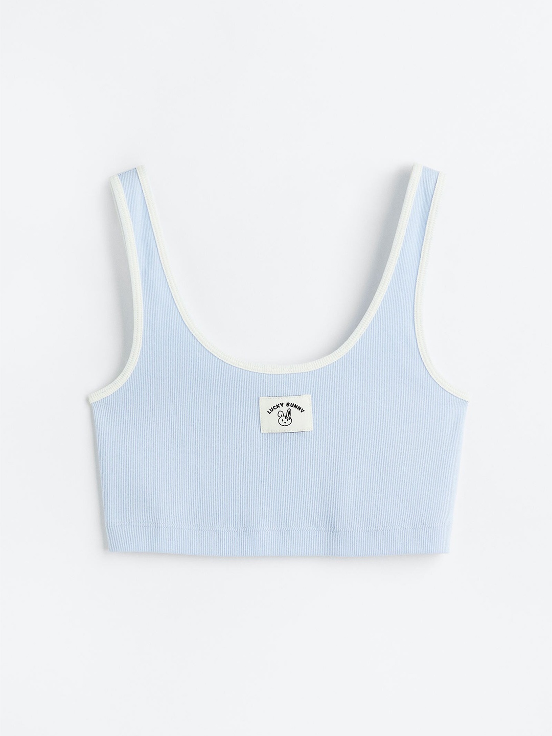

H&M Ribbed Cotton Crop Top, Blue