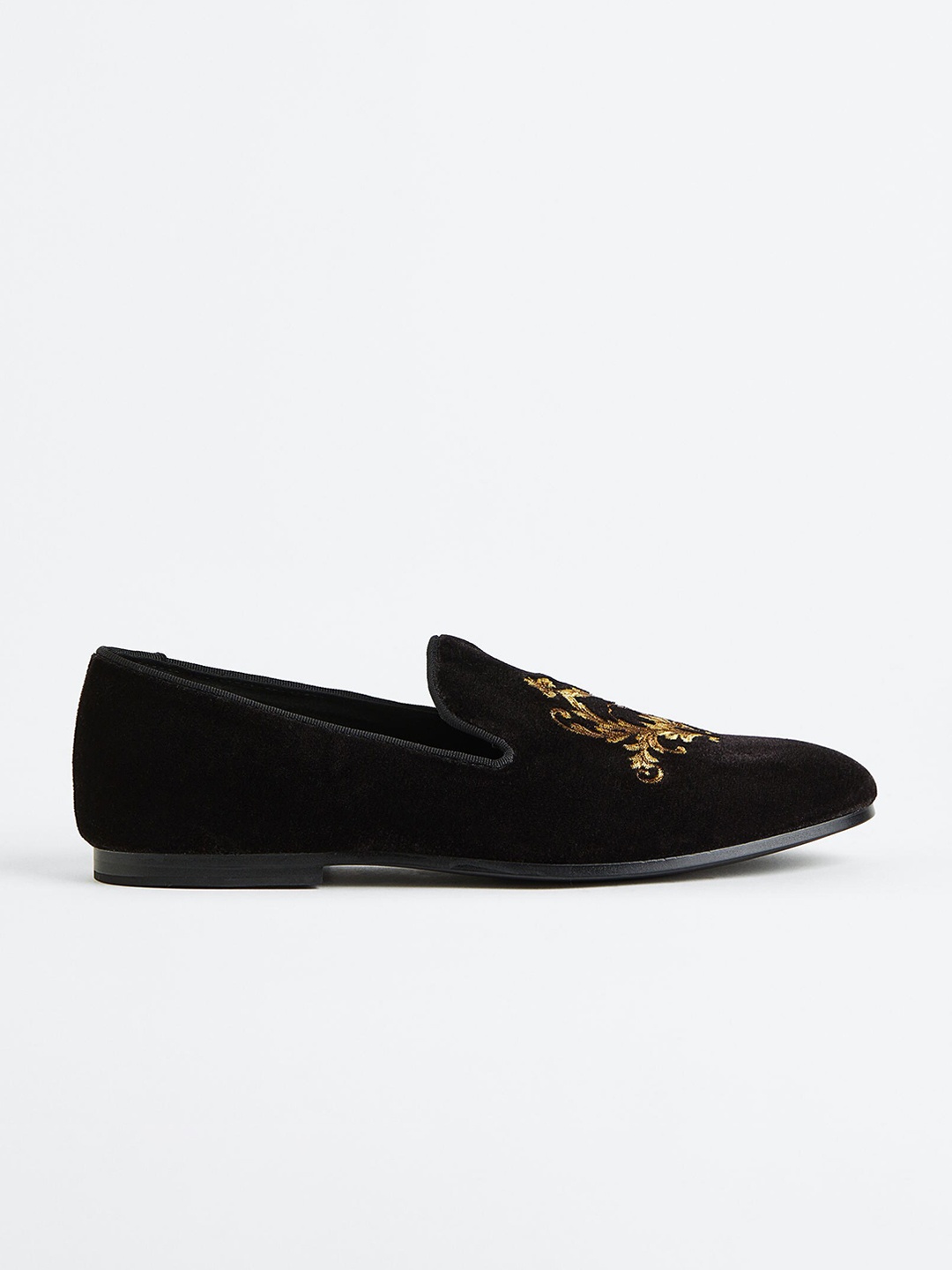 

H&M Men Embroidered Velour Loafers, Black