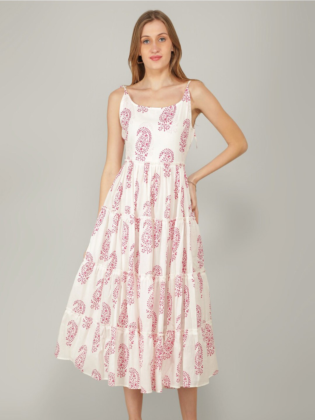 

NAVIYATA White Ethnic Motifs Midi Dress