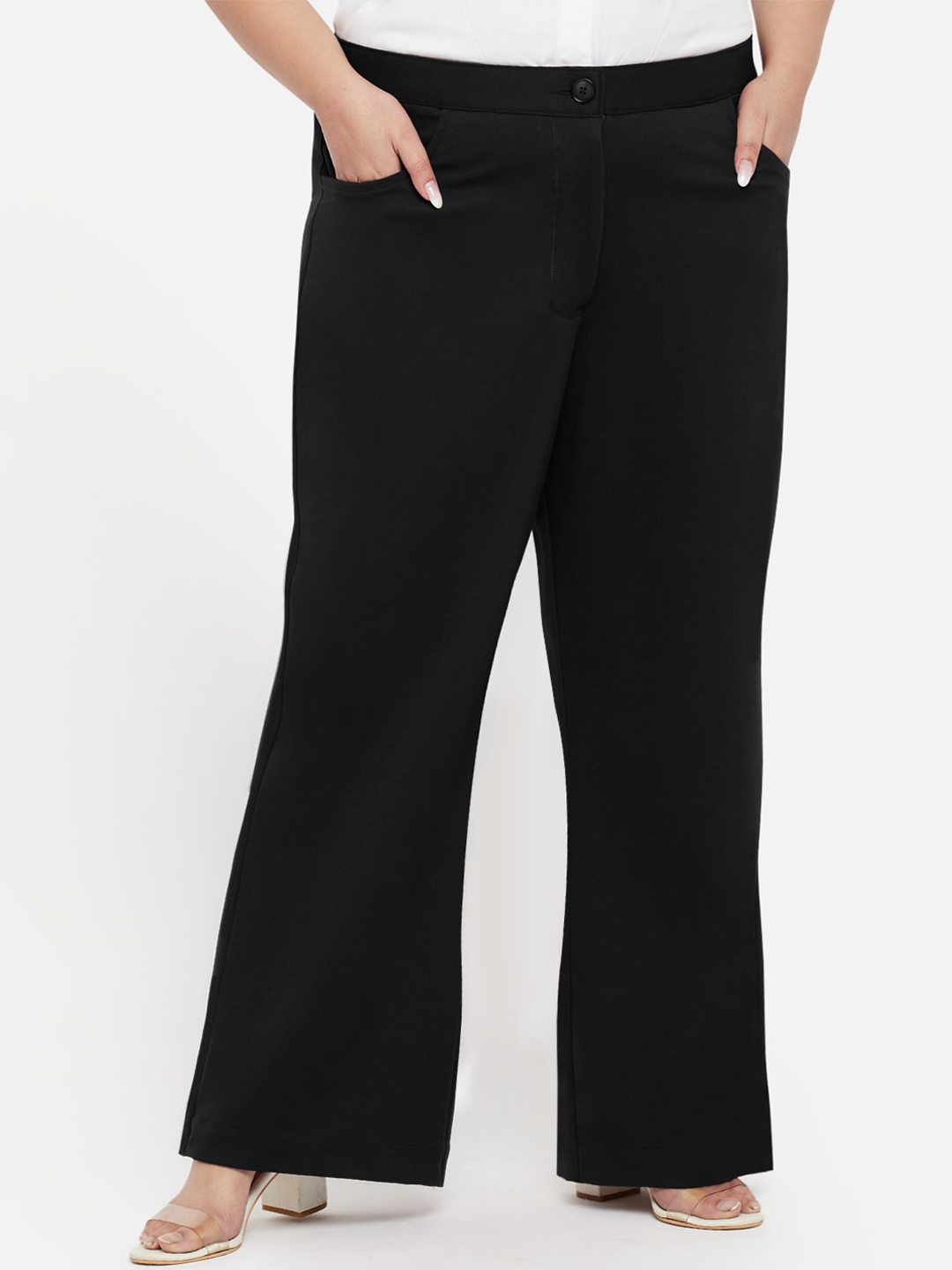 

wild U Women Plus Size Tailored Straight Fit High-Rise Trouser, Black