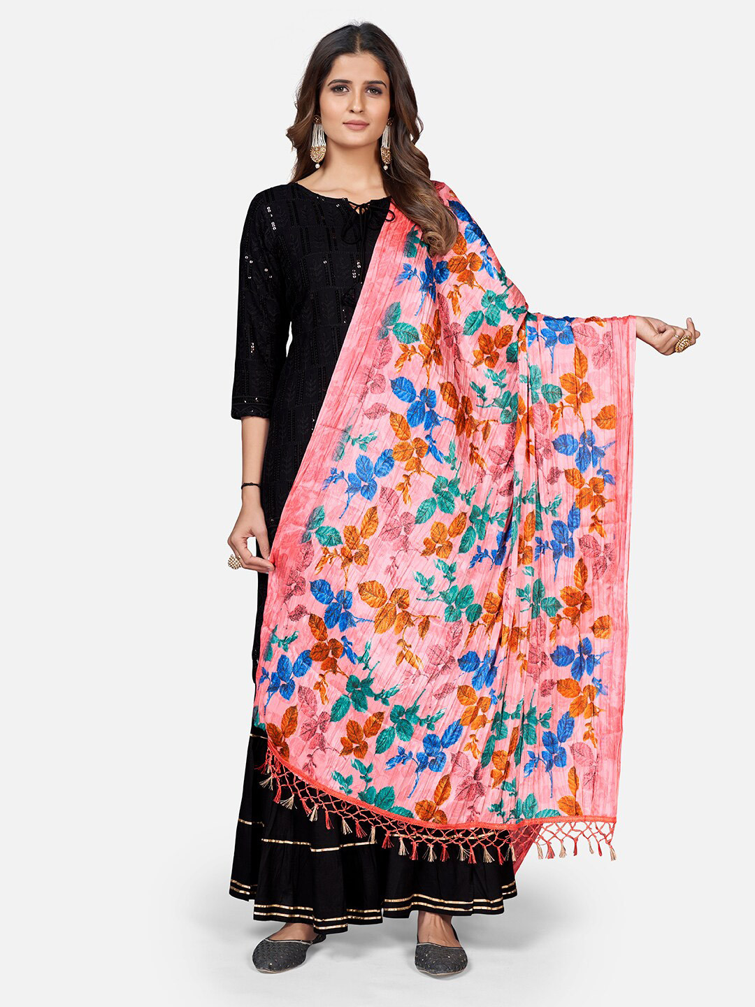 

Vbuyz Floral Printed Art Silk Dupatta, Pink