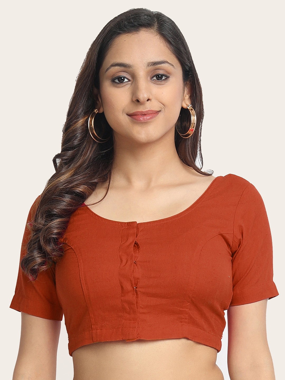 

Molcha Embroidered Cotton Saree Blouse, Rust