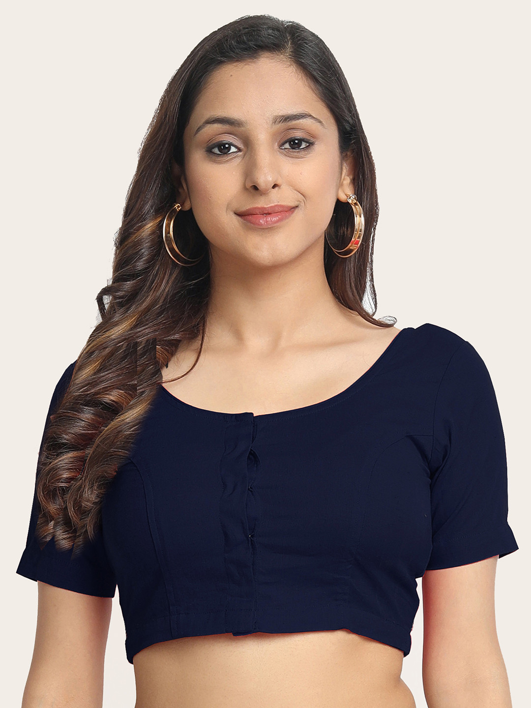 

Molcha Embroidered Cotton Saree Blouse, Navy blue